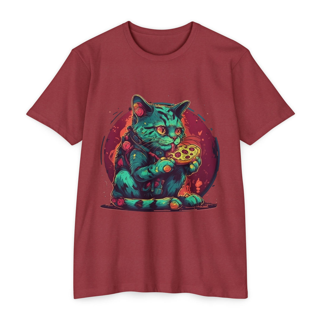 Retro Neon Cat Eating Pizza T-Shirt