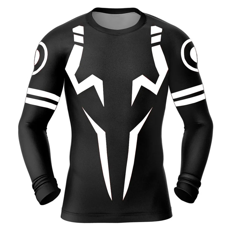 Jujutsu Kaizen inspired BJJ MMA Rashguard - Black White Short Sleeve