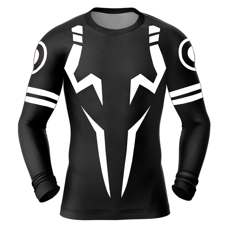 Jujutsu Kaizen inspired BJJ MMA Rashguard - Black White Short Sleeve