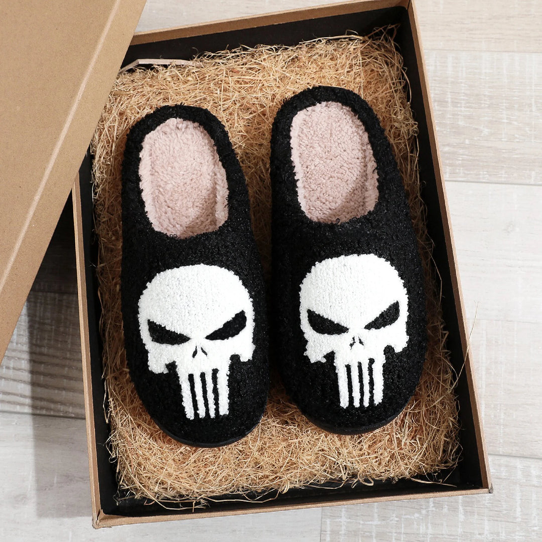 Skull Superhero Comics Cozy Fur Slippers