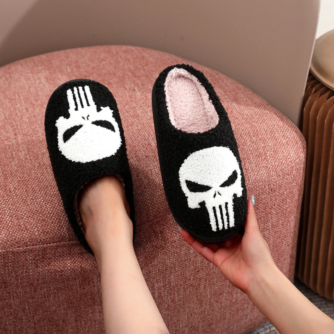 Skull Superhero Comics Cozy Fur Slippers