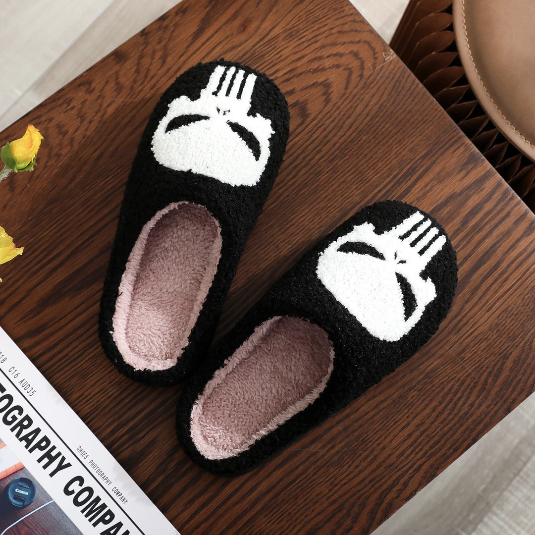 Skull Superhero Comics Cozy Fur Slippers