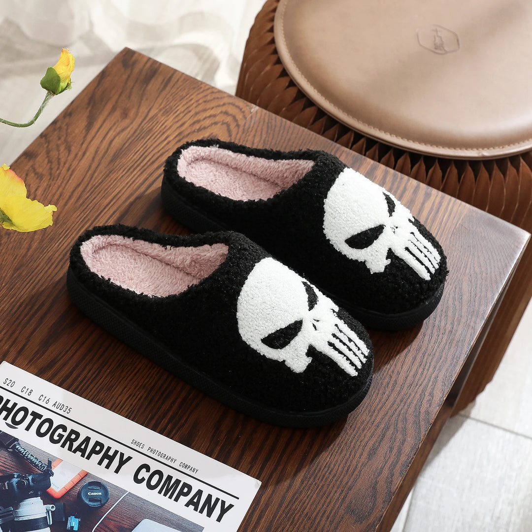 Skull Superhero Comics Cozy Fur Slippers
