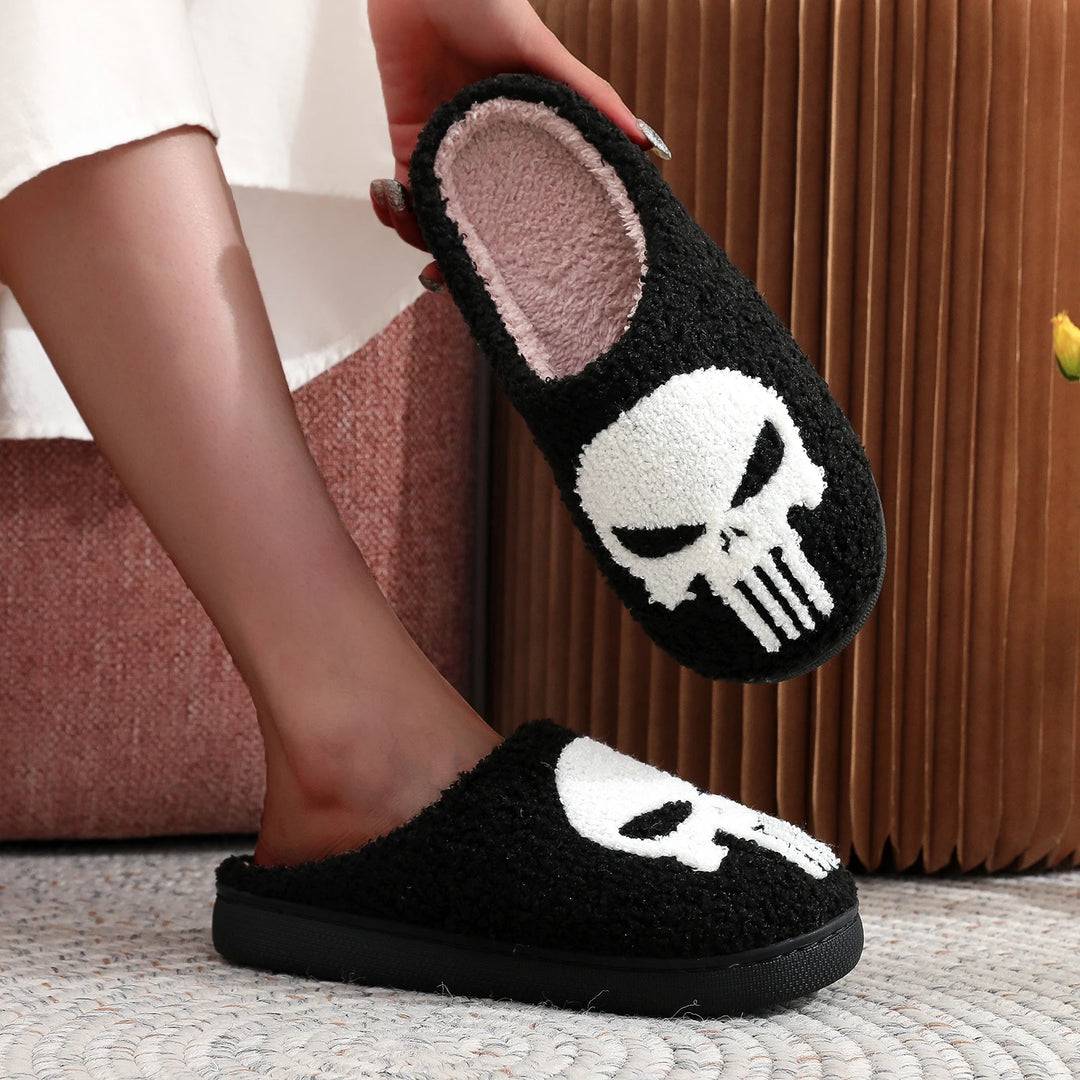 Skull Superhero Comics Cozy Fur Slippers