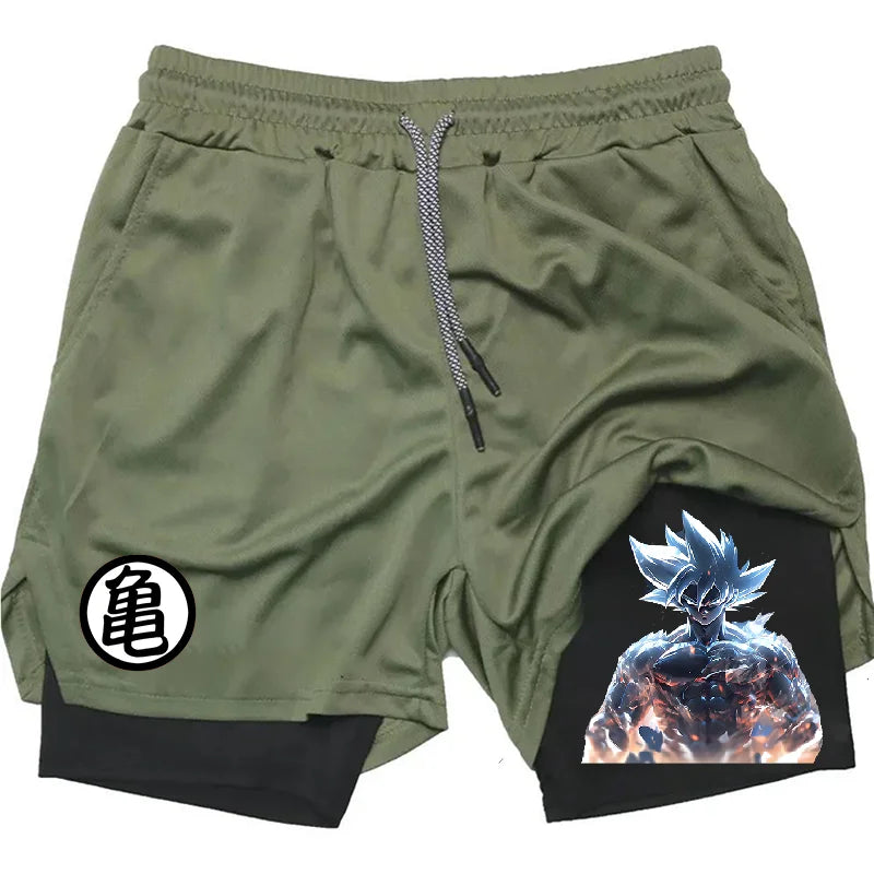 Workout shorts anime grey olive green