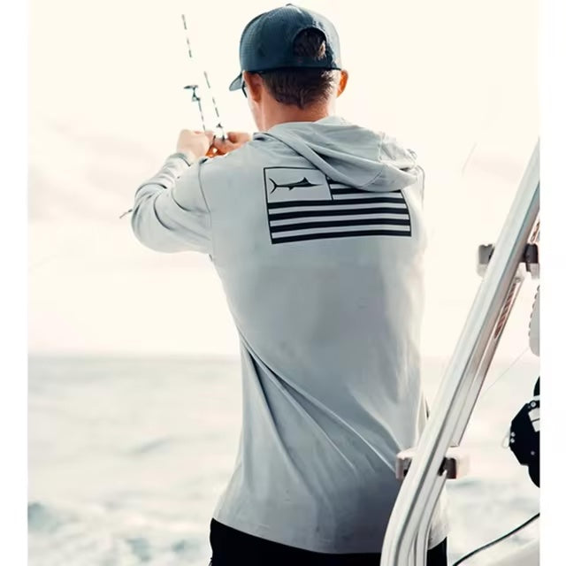 US Flag Fisherman Fishing Performance Hoodie